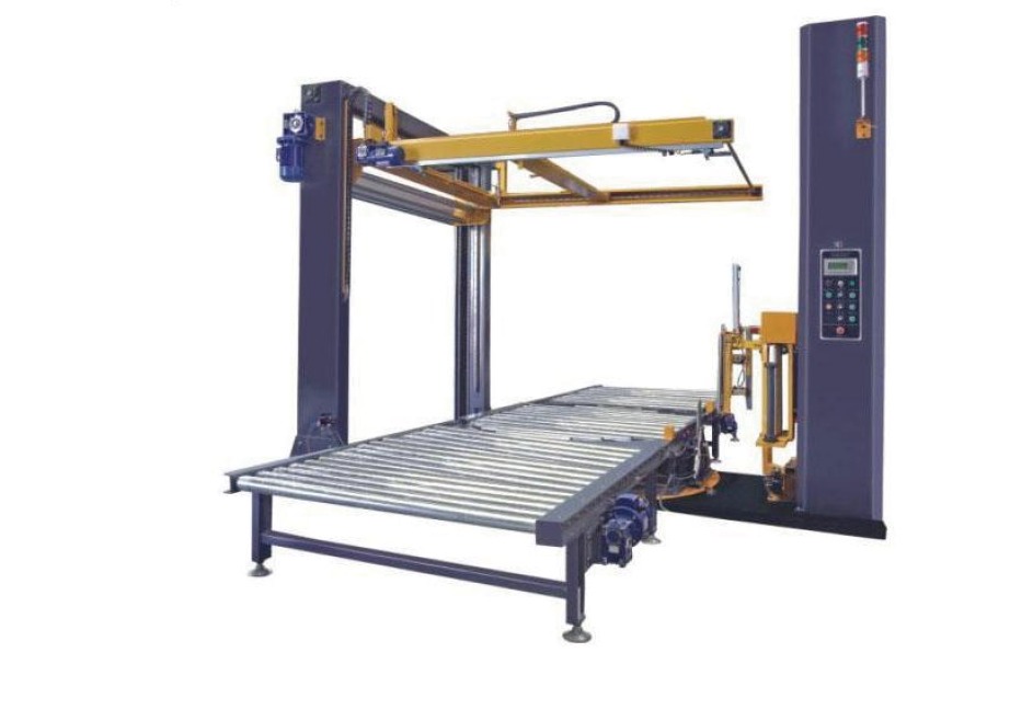 In-Line Stretch Film Wrapper with Top Sheet Dispenser